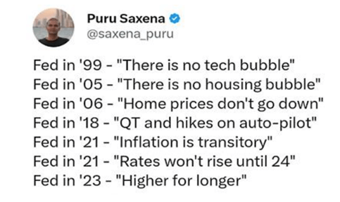 tweet Puru Saxena odnośnie haseł Fed